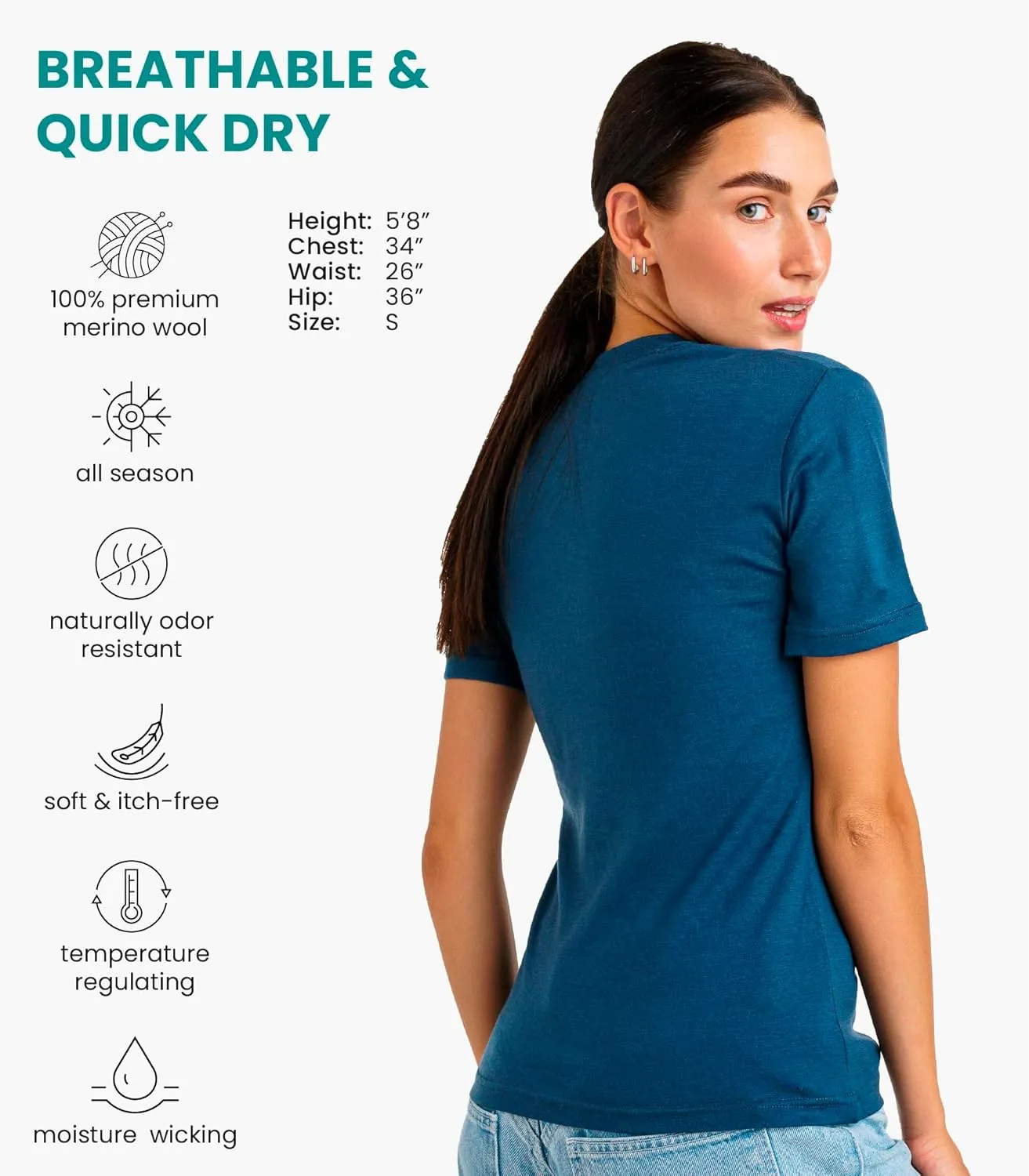 Merino.tech Merino Wool Shirt Women - 100% Merino Wool Base Layer Women Short Sleeve Tee