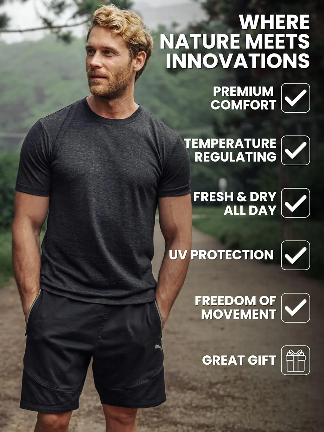 Merino.tech Merino Wool T-Shirt Mens - 100% Organic Merino Wool Undershirt Lightweight Base Layer   Hiking Wool Socks