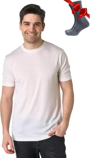 Merino.tech Merino Wool T-Shirt Mens - 100% Organic Merino Wool Undershirt Lightweight Base Layer   Hiking Wool Socks