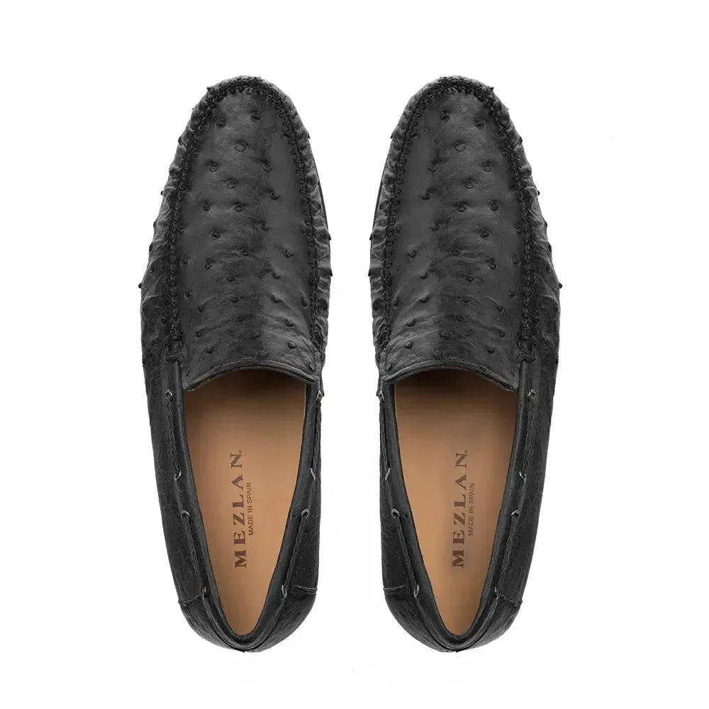 Mezlan Genuine RX612 Black Genuine Ostrich Moccasin Slip On Loafers
