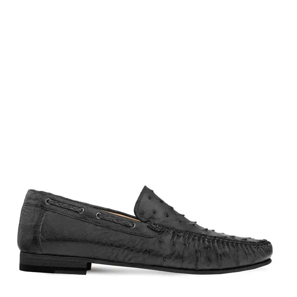 Mezlan Genuine RX612 Black Genuine Ostrich Moccasin Slip On Loafers