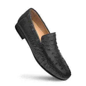 Mezlan Genuine RX612 Black Genuine Ostrich Moccasin Slip On Loafers