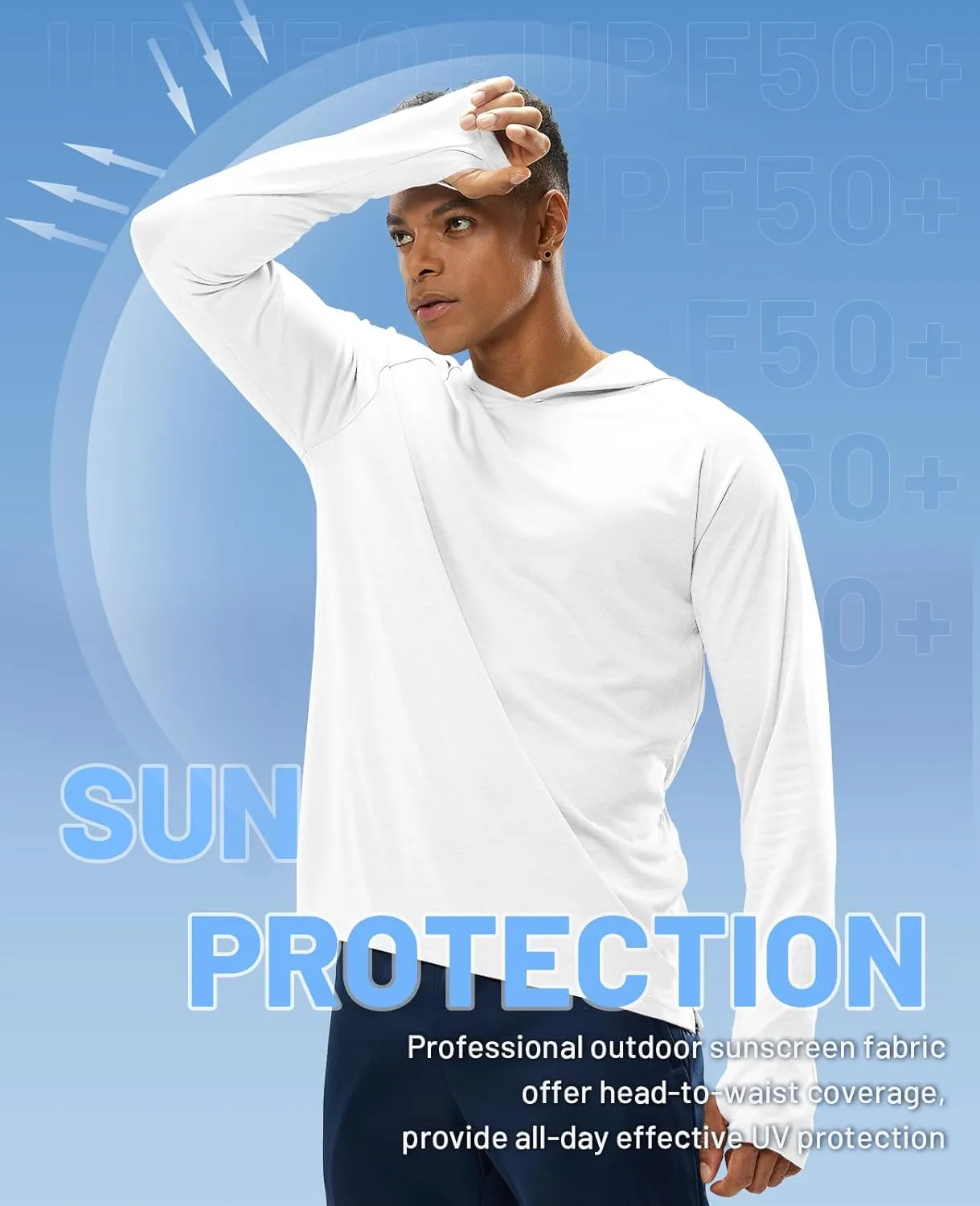 MIER Men's UPF 50  Sun Protection Hoodie Long Sleeve SPF Fishing Hiking Running Thumbhole Shirts Hooded Quick Dry Lightweight