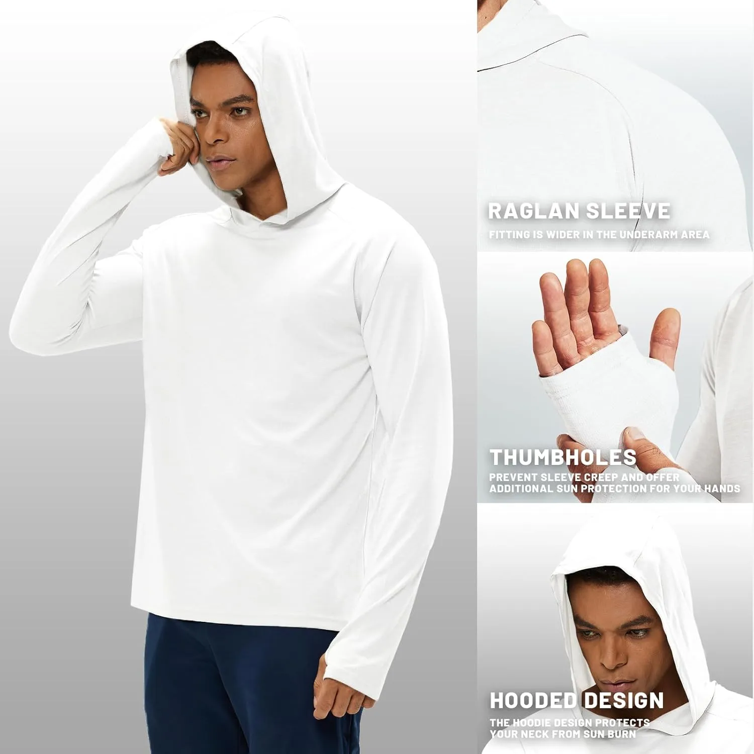 MIER Men's UPF 50  Sun Protection Hoodie Long Sleeve SPF Fishing Hiking Running Thumbhole Shirts Hooded Quick Dry Lightweight