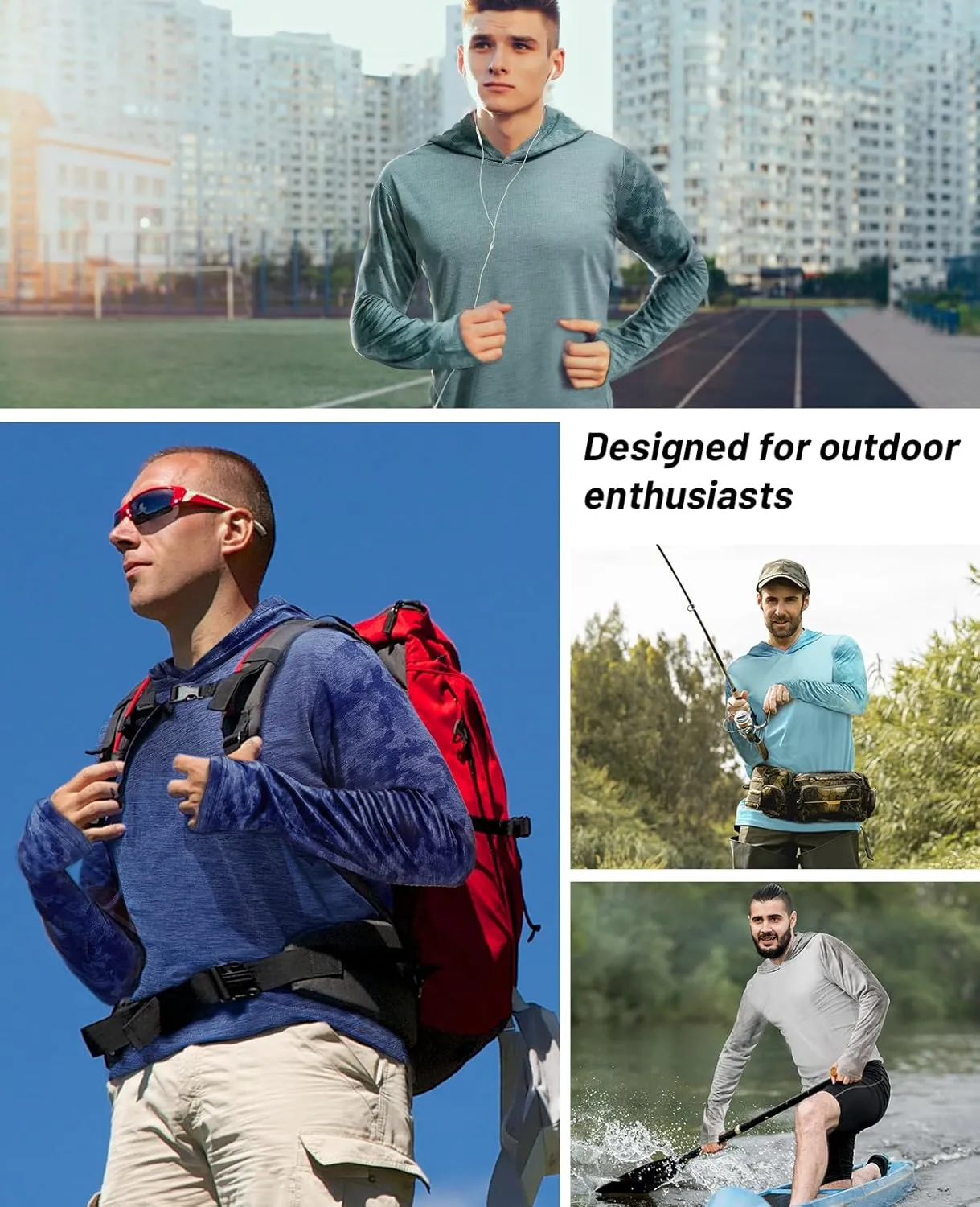 MIER Men's UPF 50  Sun Protection Hoodie Long Sleeve SPF Fishing Hiking Running Thumbhole Shirts Hooded Quick Dry Lightweight