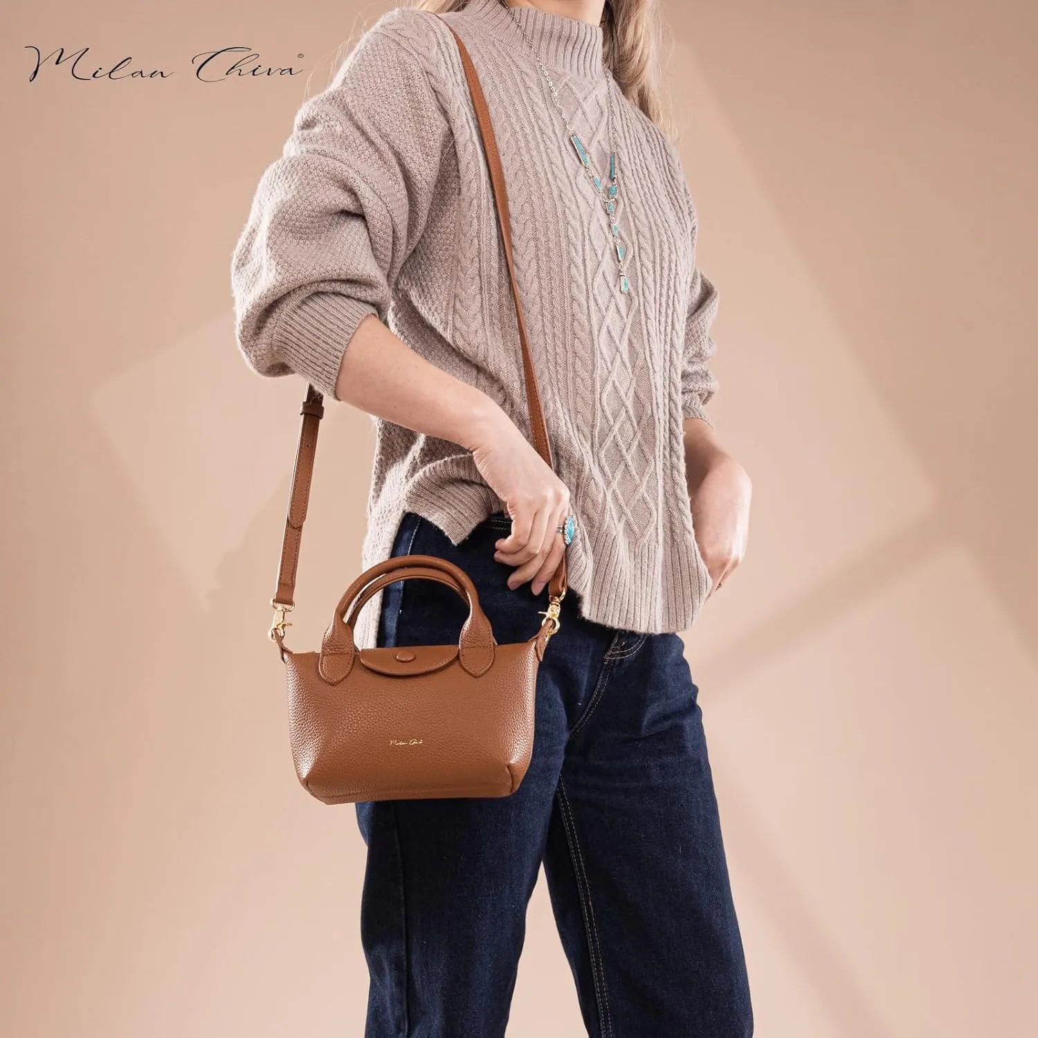 Milan Chiva Mini Crossbody Bag for Women Chic Elegant Satchel Small Top Handle Purse Lightweight