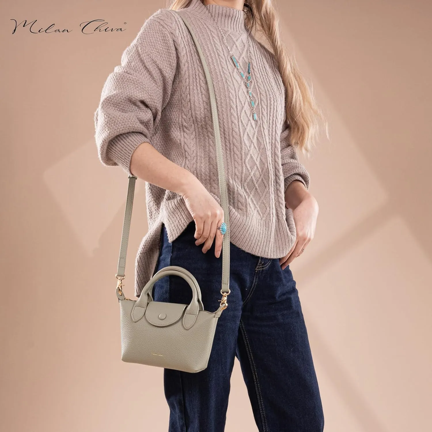 Milan Chiva Mini Crossbody Bag for Women Chic Elegant Satchel Small Top Handle Purse Lightweight