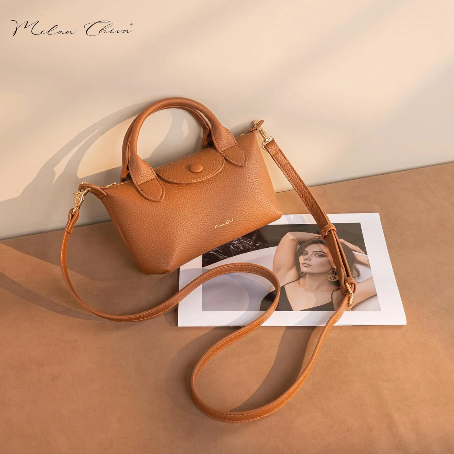 Milan Chiva Mini Crossbody Bag for Women Chic Elegant Satchel Small Top Handle Purse Lightweight