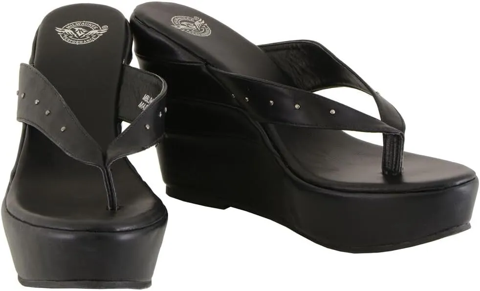 Milwaukee Leather MBL9460 Women's Black Wedge Fashion Casual Sandals with Studded Straps