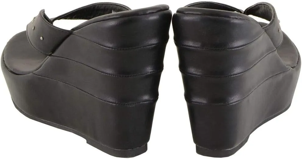 Milwaukee Leather MBL9460 Women's Black Wedge Fashion Casual Sandals with Studded Straps