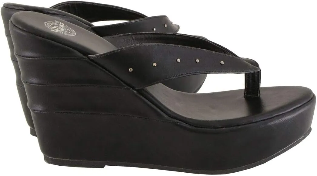 Milwaukee Leather MBL9460 Women's Black Wedge Fashion Casual Sandals with Studded Straps