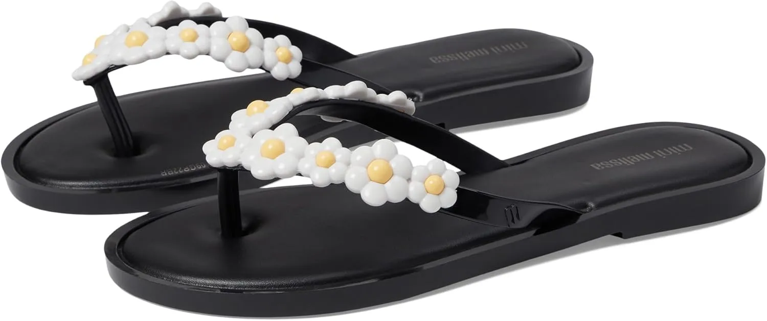 mini melissa Girl's Mini Flip-Flop Spring (Little Kid/Big Kid) Black/White 11 Little Kid M