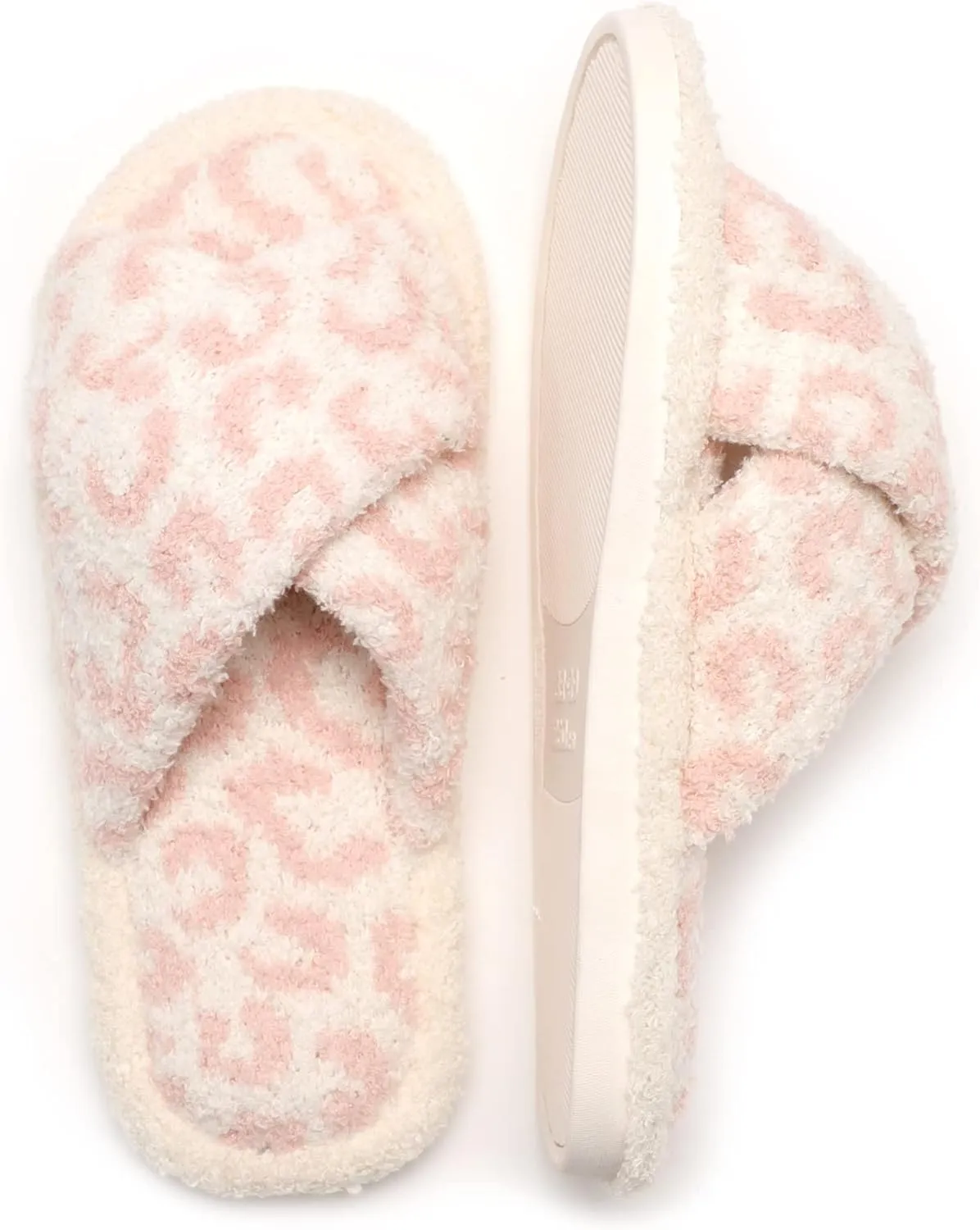 MIRMARU Women’s Animal Print Comfort Fluffy Fuzzy Slip-on House Slippers Open Toe Cross Band Indoor Outdoor Non-Slip Slippers for Women