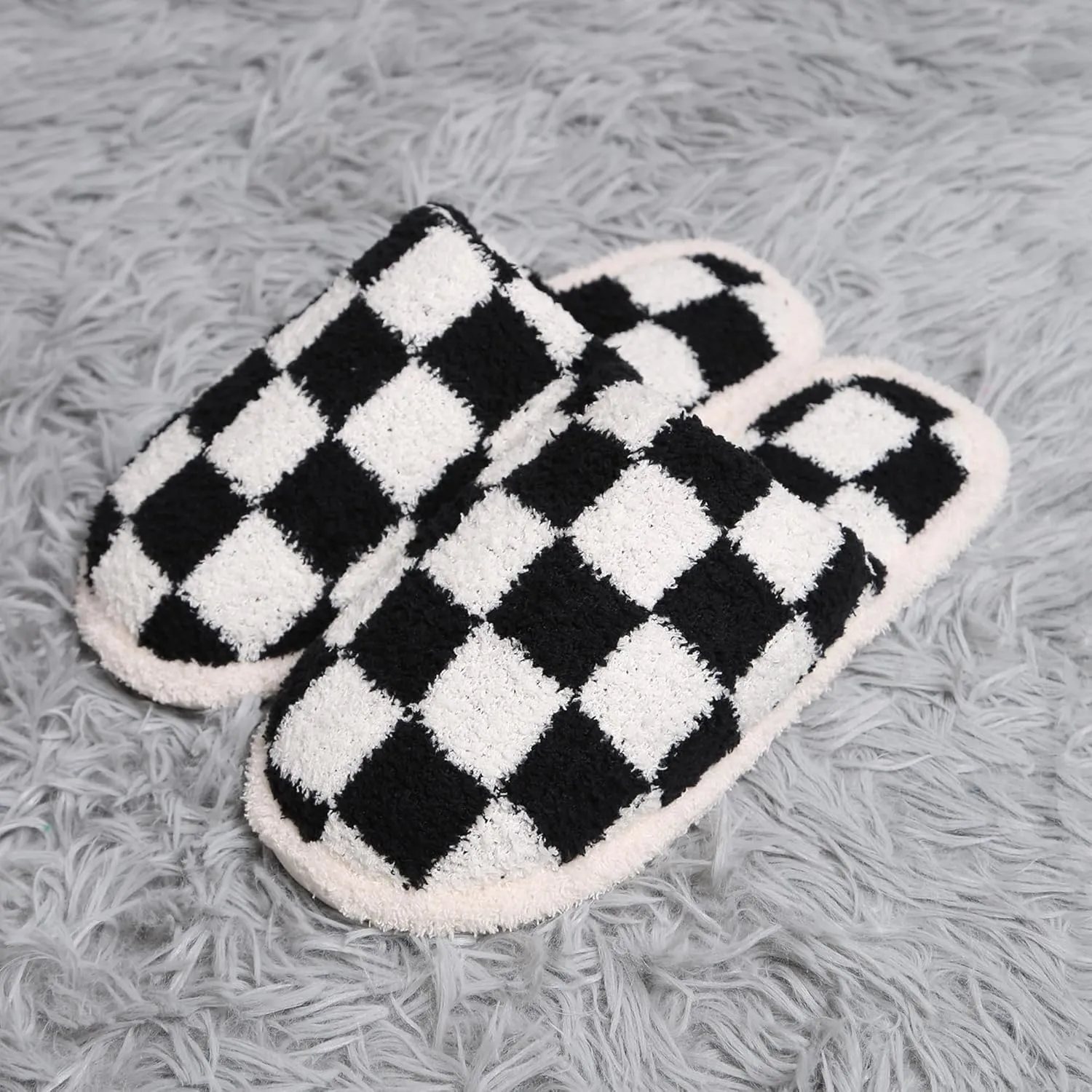 MIRMARU Women’s Animal Print Comfort Fluffy Fuzzy Slip-on House Slippers Open Toe Cross Band Indoor Outdoor Non-Slip Slippers for Women