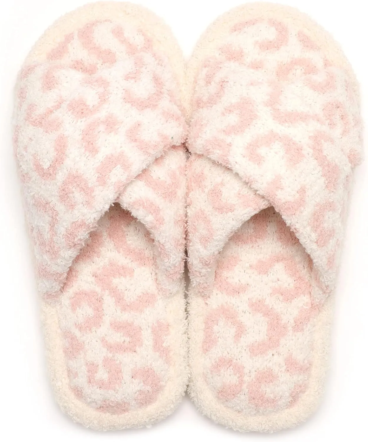 MIRMARU Women’s Animal Print Comfort Fluffy Fuzzy Slip-on House Slippers Open Toe Cross Band Indoor Outdoor Non-Slip Slippers for Women