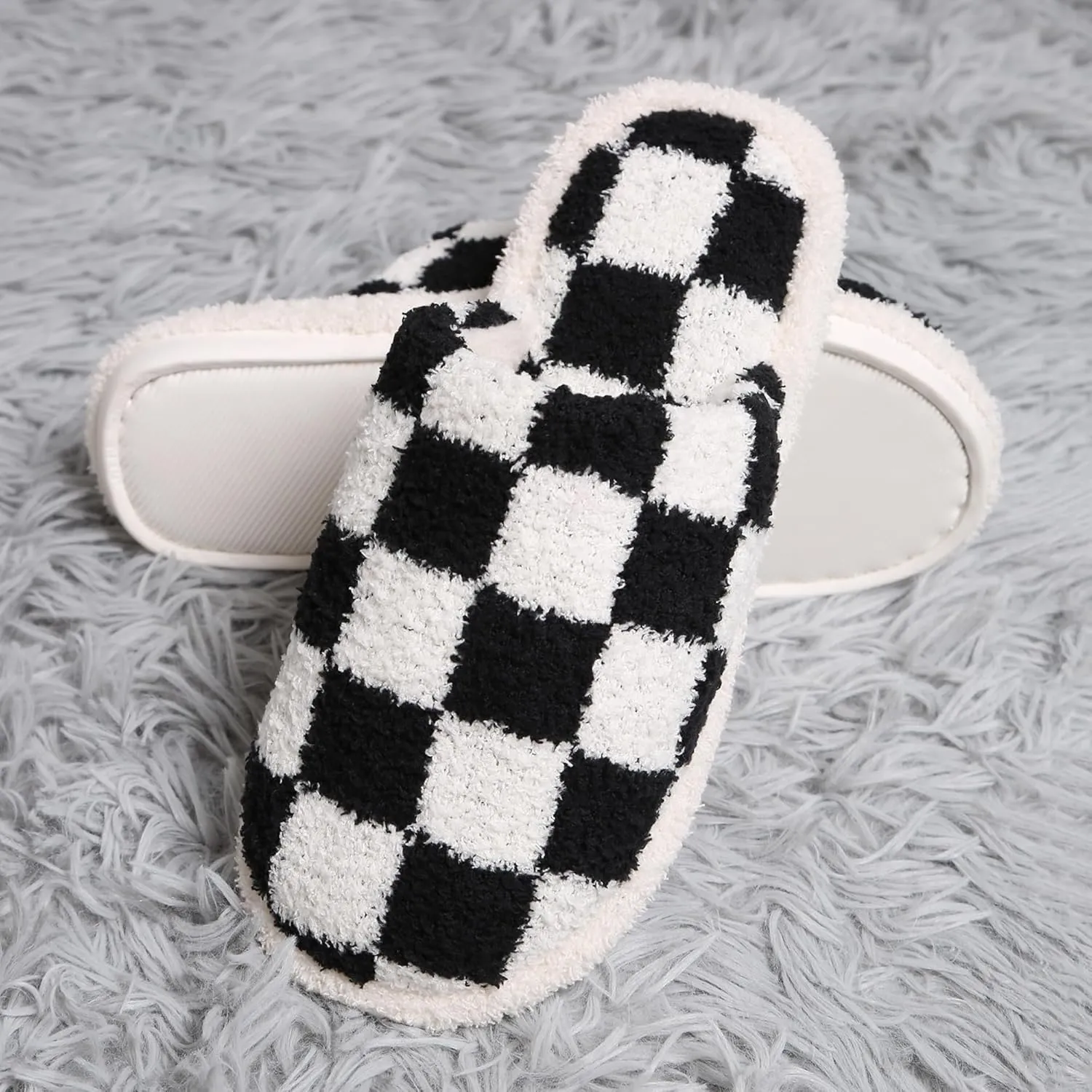 MIRMARU Women’s Animal Print Comfort Fluffy Fuzzy Slip-on House Slippers Open Toe Cross Band Indoor Outdoor Non-Slip Slippers for Women