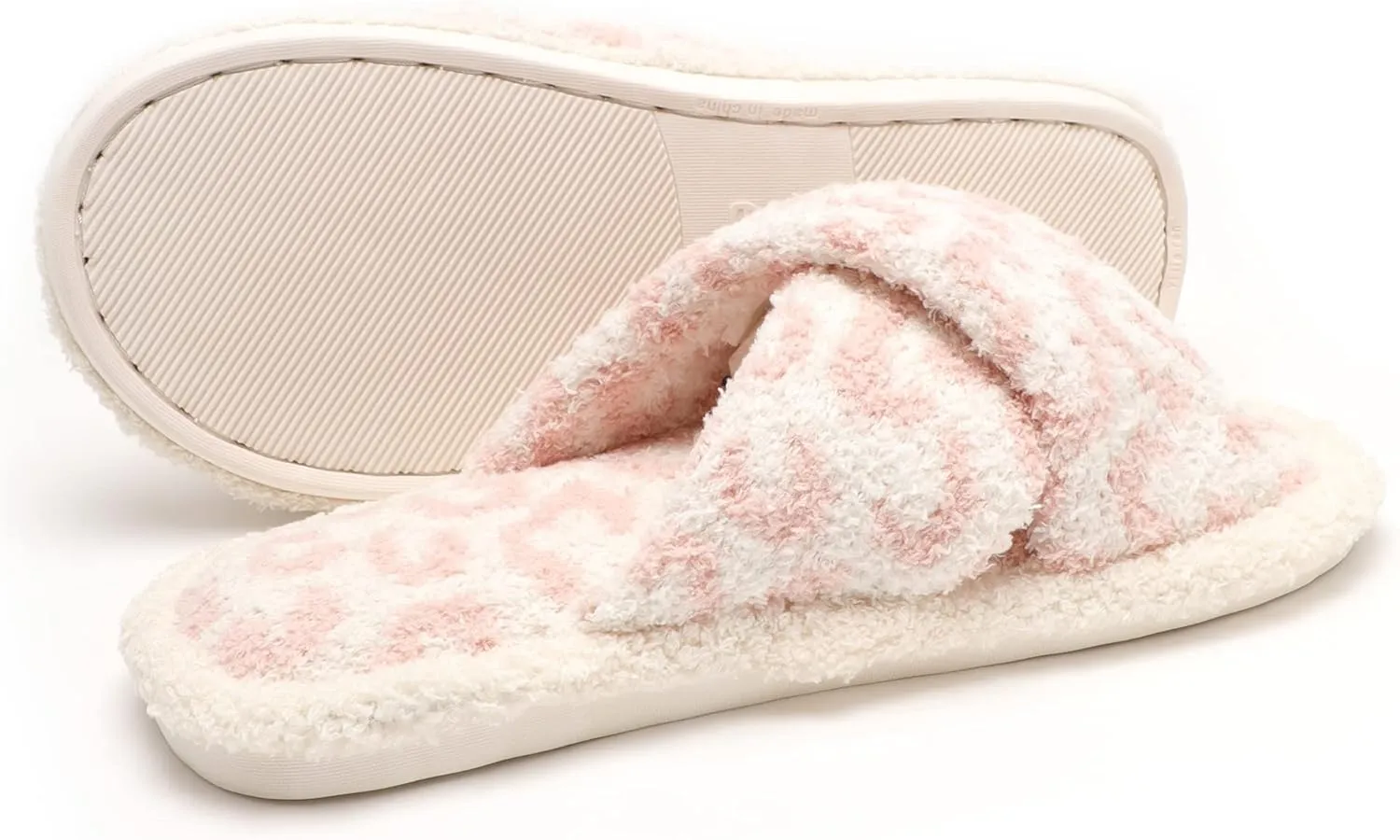 MIRMARU Women’s Animal Print Comfort Fluffy Fuzzy Slip-on House Slippers Open Toe Cross Band Indoor Outdoor Non-Slip Slippers for Women