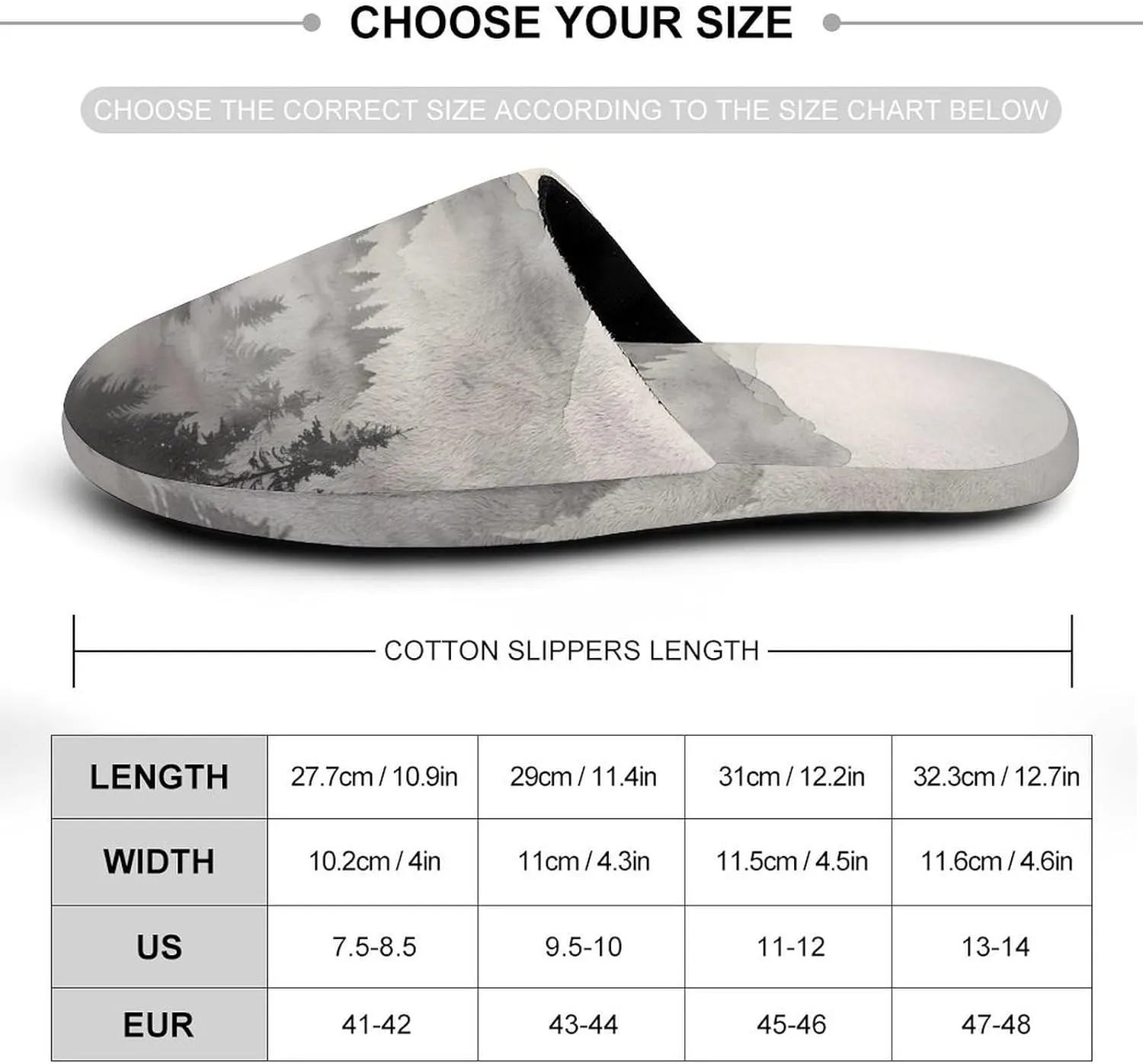 Misty Fog Pine Tree Forest Men's Cotton Slippers Slip-on House Slippers Warm Home Shoses with Rubber Sole