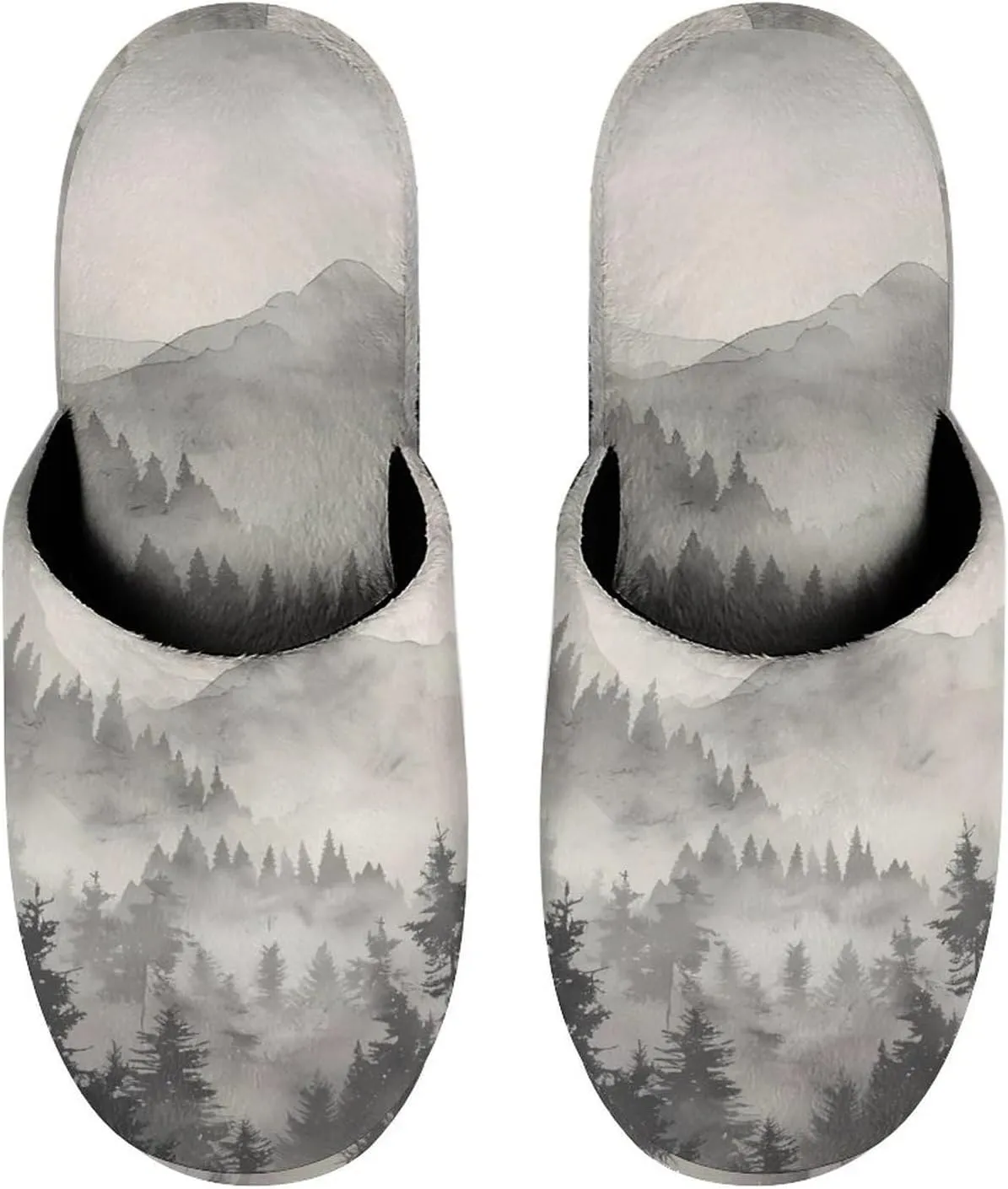 Misty Fog Pine Tree Forest Men's Cotton Slippers Slip-on House Slippers Warm Home Shoses with Rubber Sole