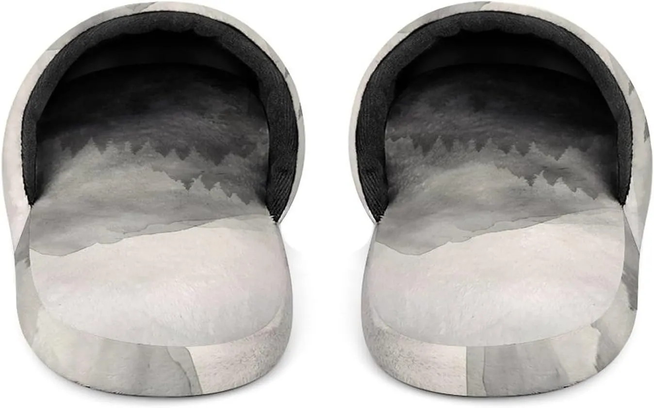 Misty Fog Pine Tree Forest Men's Cotton Slippers Slip-on House Slippers Warm Home Shoses with Rubber Sole