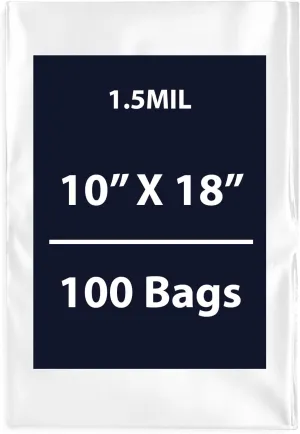 Multiple Sizes Clear Flat Poly Bags, 1.5Mil 10" X 18" & 100 Bags | Low-Density Polyethylene (LDPE), Flat Open Top Plastic Packaging Packing | Flexible and Durable