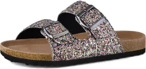 mysoft Womens Flat Sandals Cork Footbed Slides 2 Straps Adjustable Buckle Slip On Summer with  Comfort Shoes