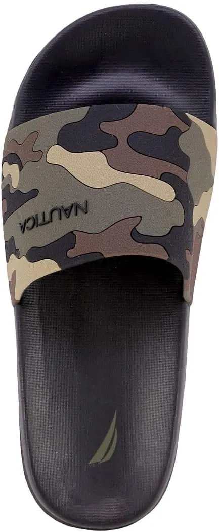 Nautica Men's Open Toe Slide Sandals - Comfortable Indoor & Outdoor Shower Slippers
