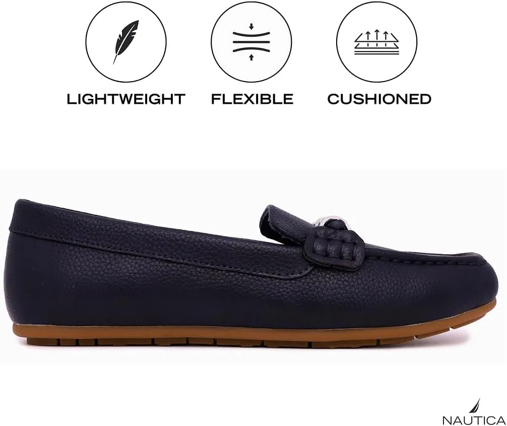 Nautica Woman Flat Loafers Designer Vegan Leather Penny Shoes Slip On - Soft, Durable and Flexible Luxury Resistant Feel Lightweight & Comfortable Memory Foam Everyday Moccasins.