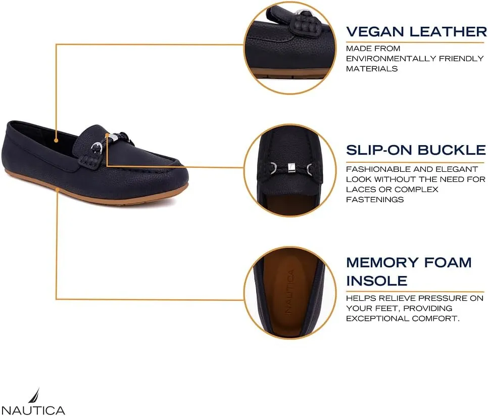 Nautica Woman Flat Loafers Designer Vegan Leather Penny Shoes Slip On - Soft, Durable and Flexible Luxury Resistant Feel Lightweight & Comfortable Memory Foam Everyday Moccasins.