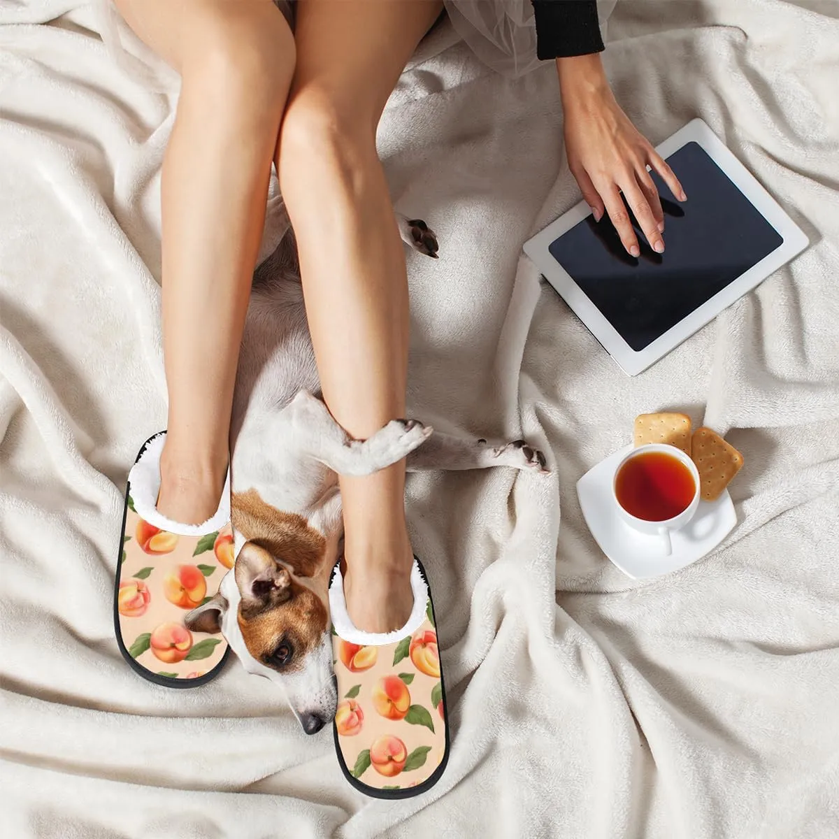 Nectarines Women's Indoor Bedroom Slippers Soft Fuzzy Slip On House Slippers for Winter Bedroom Outdoor