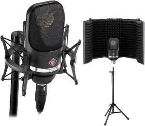 Neumann TLM 107 Studio Set Instrument Condenser Microphone (Black) Bundle with Auray RF-5P-B Reflection Filter and Reflection Filter Tripod Mic Stand