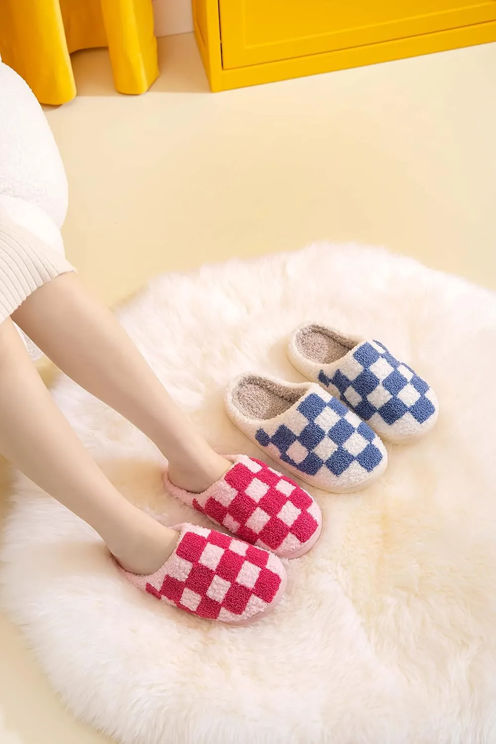 NEVEROLD Fun Cute Trendy Colorful Cartoon Illustrated Cozy Fluffy Plush Fur Slip On Cushion House Slippers for Women, Men, Girls, and Boys