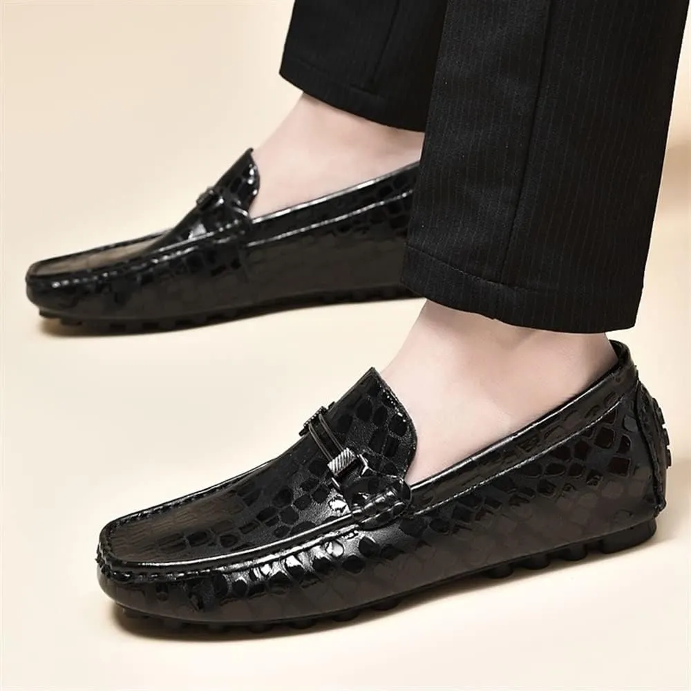 New Mens Loafers Driving Moccasins Loafers Faux Crocodile Embossed Leather Flat Heel Flexible Slip Resistant Party Outdoor Slip-on