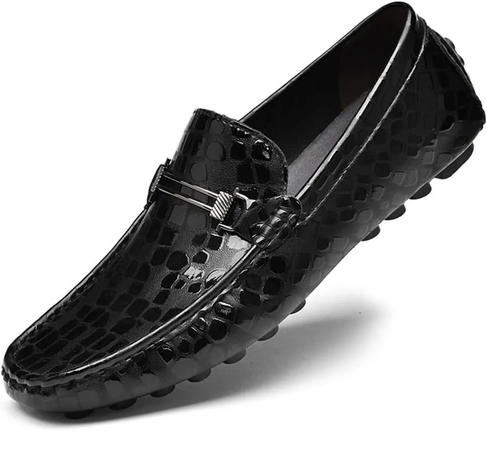 New Mens Loafers Driving Moccasins Loafers Faux Crocodile Embossed Leather Flat Heel Flexible Slip Resistant Party Outdoor Slip-on