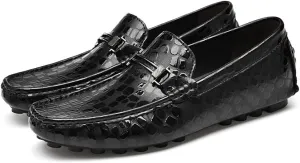 New Mens Loafers Driving Moccasins Loafers Faux Crocodile Embossed Leather Flat Heel Flexible Slip Resistant Party Outdoor Slip-on