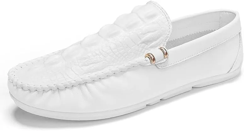New Men's Loafers Round Toe Solid Color Crocodile Print Loafer Shoes Comfortable Flat Heel Flexible Fashion Casual Slip-on
