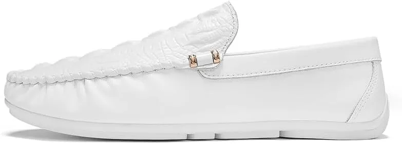 New Men's Loafers Round Toe Solid Color Crocodile Print Loafer Shoes Comfortable Flat Heel Flexible Fashion Casual Slip-on