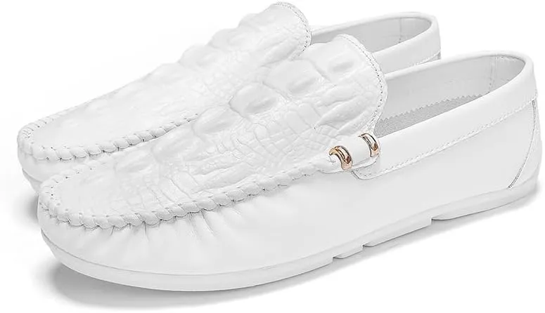 New Men's Loafers Round Toe Solid Color Crocodile Print Loafer Shoes Comfortable Flat Heel Flexible Fashion Casual Slip-on