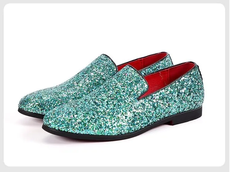 New Mens Loafers Shoe Pointed Toe Shiny PU Leather Smoking Shoes Slip Resistant Flat Heel Flexible Fashion Slip-on