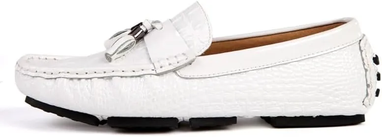 New Men's Loafers Shoes Round Toe PU Leather Crocodile Print Tassel Driving Loafers Flat Heel Anti-Slip Flexible Outdoor Slip-ons