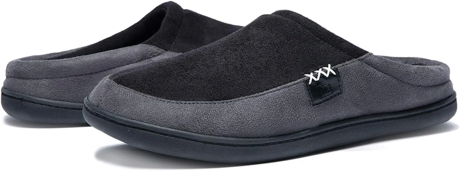 NewDenBer Men's Warm Memory Foam Suede Plush Fleece Lined Slip on Indoor Outdoor Clog House Slippers