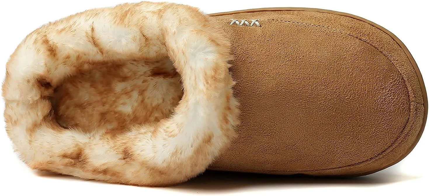 NewDenBer Women's Cozy Memory Foam Slippers Suede Plush Faux Fur Lined Slip on Indoor Outdoor House Shoes