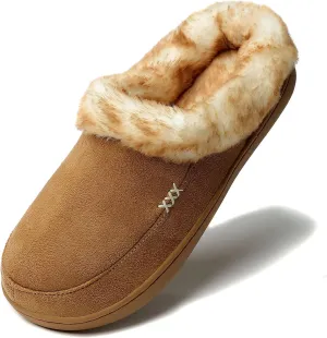 NewDenBer Women's Cozy Memory Foam Slippers Suede Plush Faux Fur Lined Slip on Indoor Outdoor House Shoes