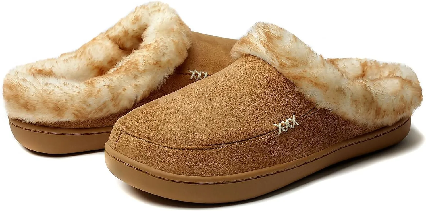 NewDenBer Women's Cozy Memory Foam Slippers Suede Plush Faux Fur Lined Slip on Indoor Outdoor House Shoes