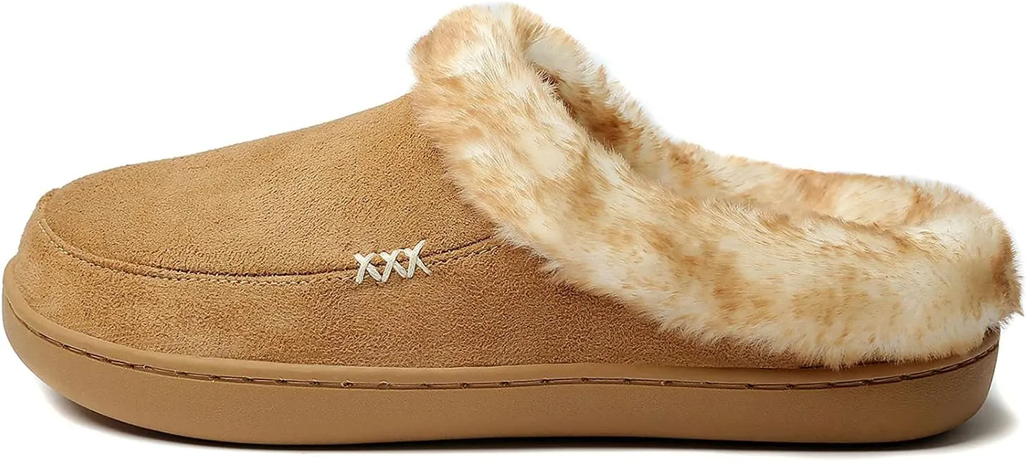 NewDenBer Women's Cozy Memory Foam Slippers Suede Plush Faux Fur Lined Slip on Indoor Outdoor House Shoes