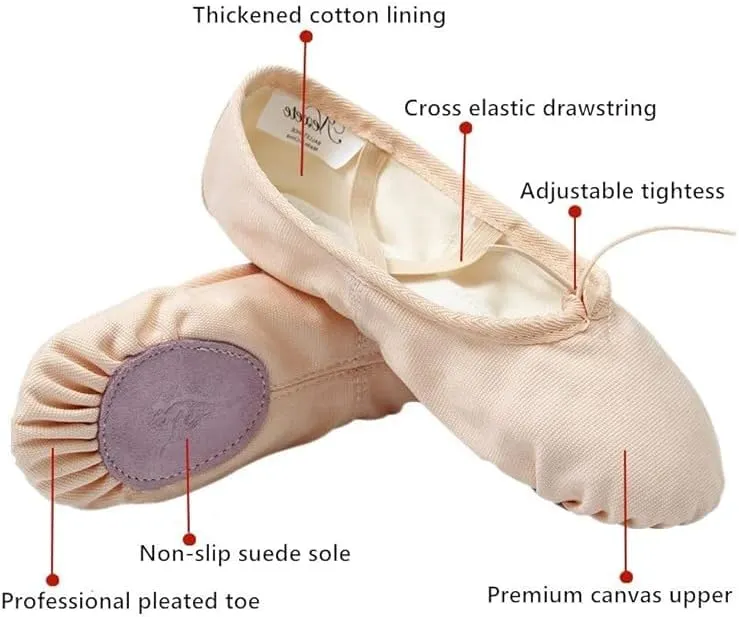 Nexete Women Canvas Ballet Dance Shoes Yoga Gymnastics Leather Split-Sole Slipper Flate Shoes for Women