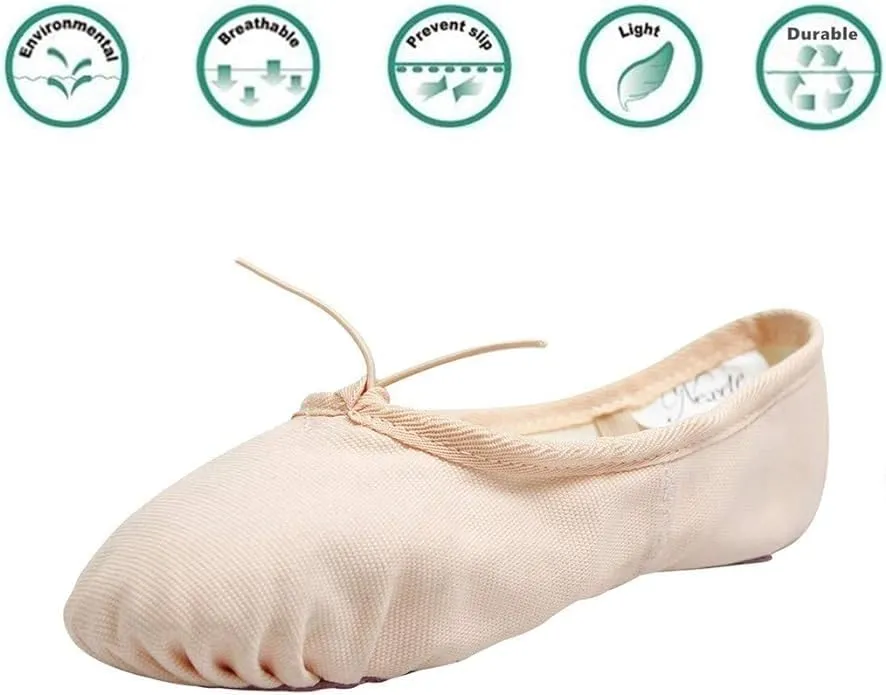 Nexete Women Canvas Ballet Dance Shoes Yoga Gymnastics Leather Split-Sole Slipper Flate Shoes for Women