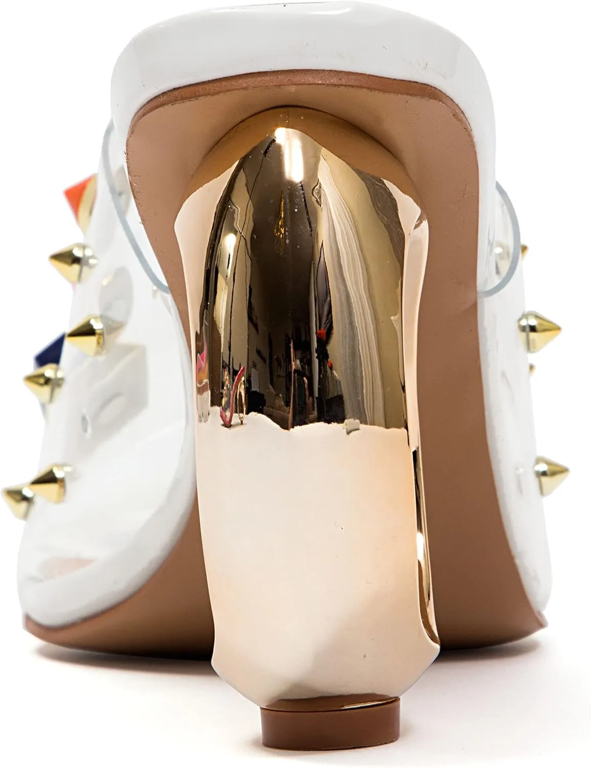 Ninety Union Vegas Lucite Multicolor Stone Slide On a Gold Circular Heel