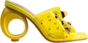 Ninety Union Vegas Lucite Multicolor Stone Slide On a Gold Circular Heel