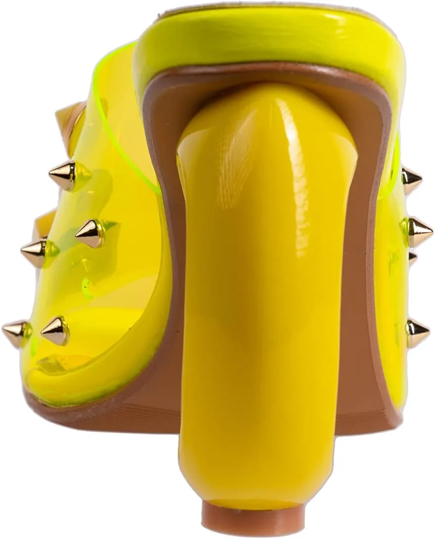 Ninety Union Vegas Lucite Multicolor Stone Slide On a Gold Circular Heel